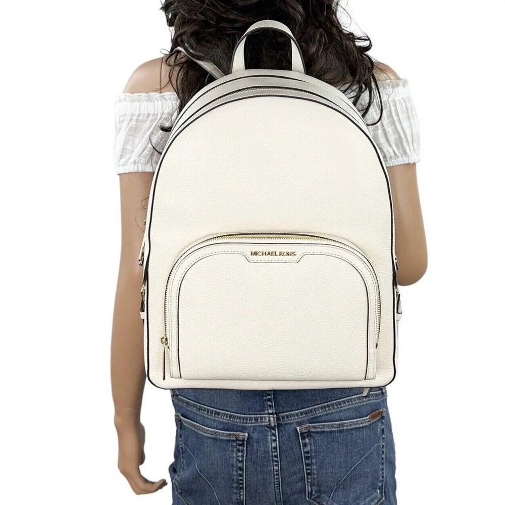 MICHAEL KORS Jaycee Large Backpack Pebbled Cream Leather Zip Multi Pocket Travel - Picture 10 of 10